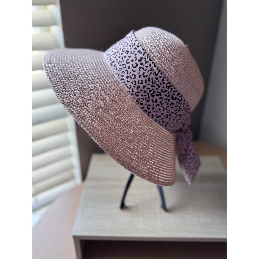 Magid Hats Pink Wide Brim Sun Hat with Animal Print Scarf, 4" Brim - Picture 4 of 8